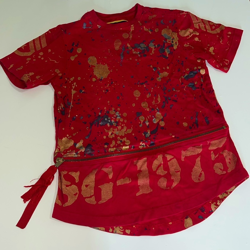 Hustle Today Smith & Graham Rare Boy Shirt w Zipper, Red Paint Splatter, 12-14 M